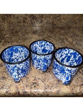 3 CGS International Blue Splatterware Enamelware Coffe Cups Mugs SELLING ONLY 3